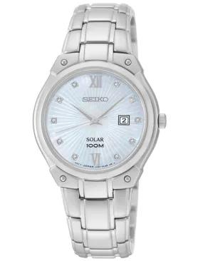 Seiko Solar Ladies Diamond Watch - Stainless - MOP Dial - 100M WR