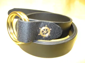 Ship's Wheel Ring Buckle Plain Design Women's Bridle Leather Belt