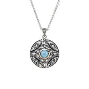 Silver and 10k Gold Round Aphrodite Pendant - Swiss Blue Topaz