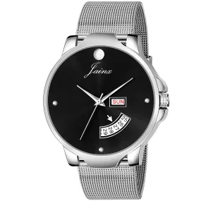 SILVER Day & Date Steel Mesh Chain Analog Watch - For Men JM7118