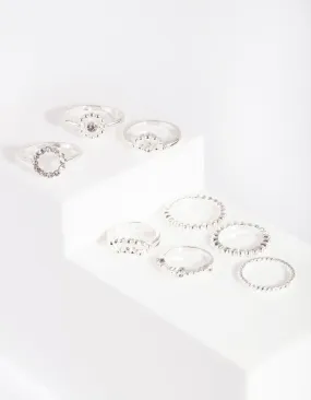 Silver Diamante Dot Ring 8-Pack