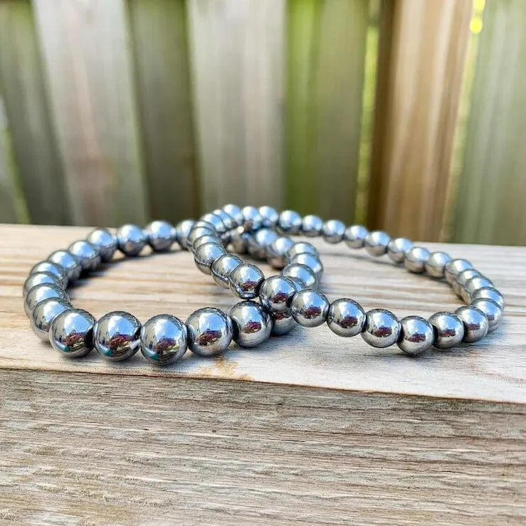 Silver Hematite Stone Handmade Elastic Bracelet