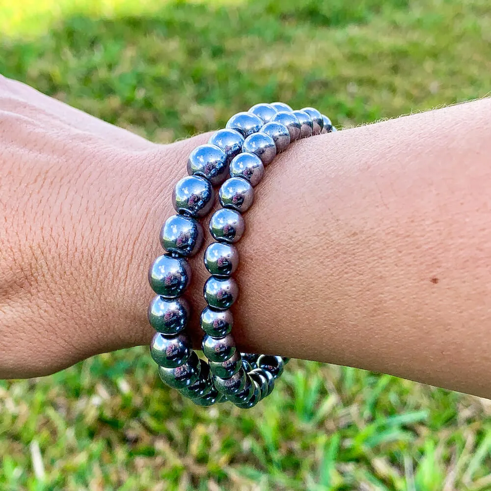 Silver Hematite Stone Handmade Elastic Bracelet