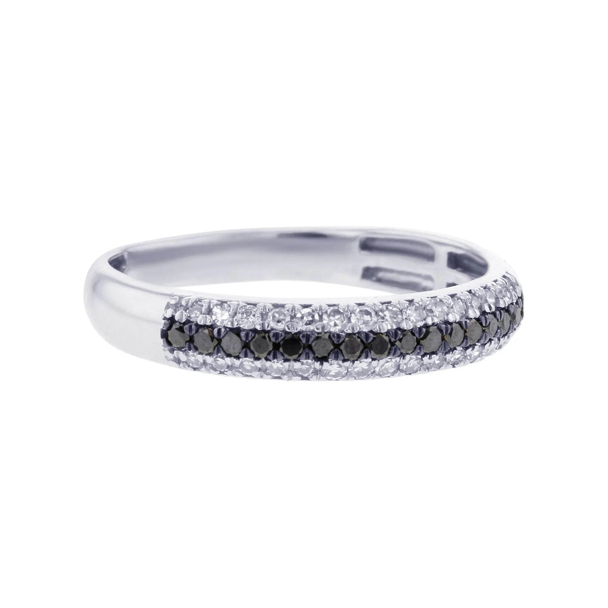 Silver Linear Black and White Diamond Ring