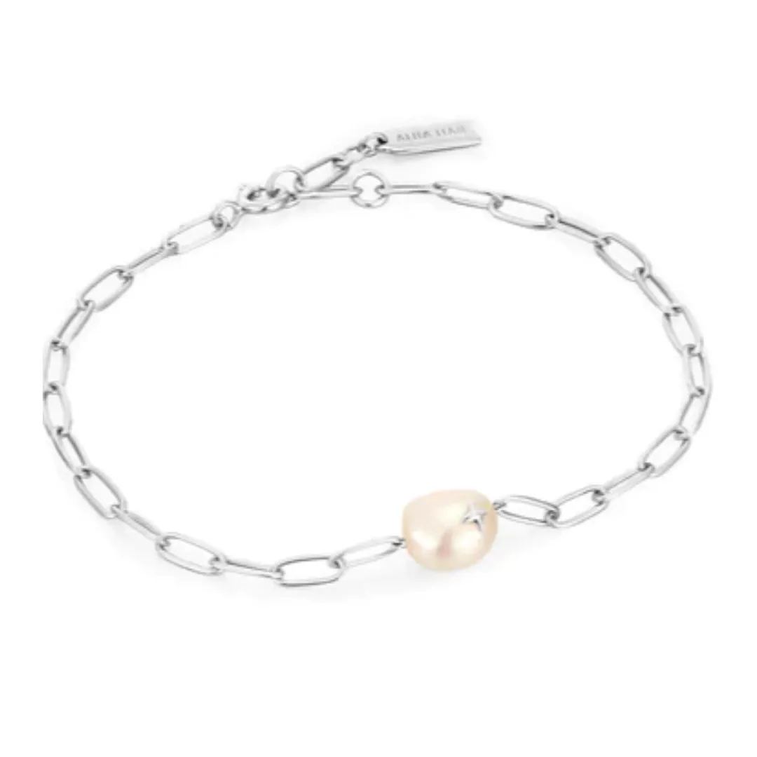 Silver Pearl Sparkle Chunky Chain Bracelet