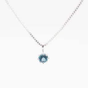 Silver Round Claw Set London Blue Topaz Necklace