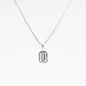 Silver Vertical Octagon White Topaz Necklace