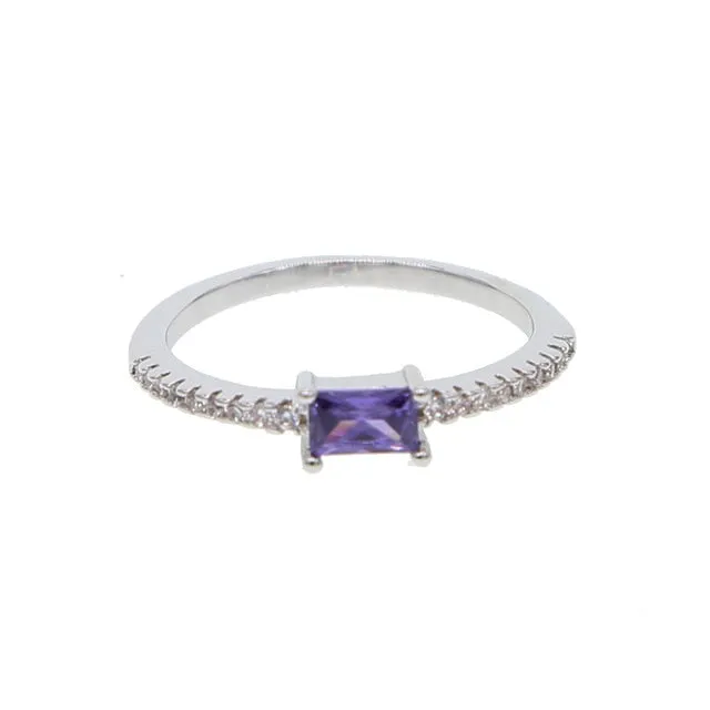 Simple geometric shaped birthstone rings with colorful AAA  cubic zirconia