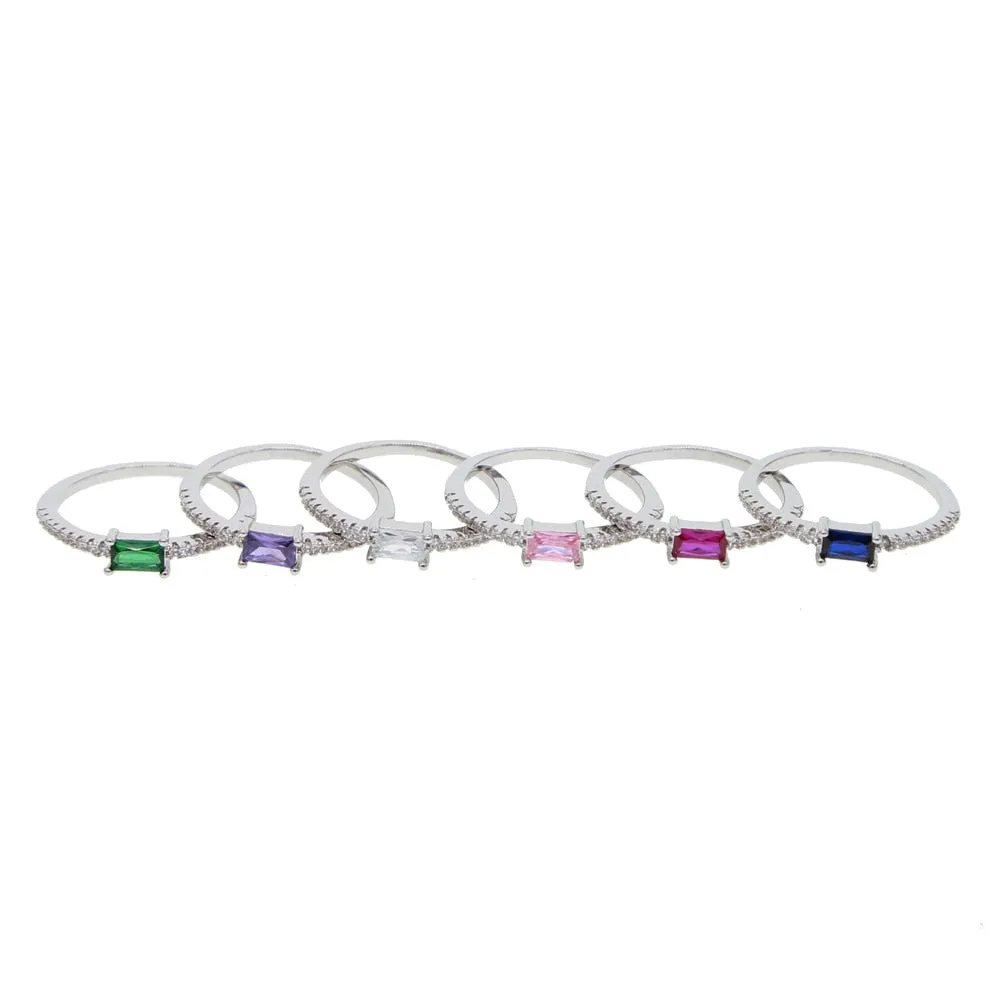 Simple geometric shaped birthstone rings with colorful AAA  cubic zirconia