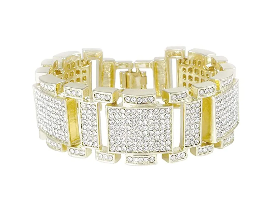 Simulated Diamond Bracelet Large Hip Hop Jewelry Iced Out Silver Bling Gold Silver Color Watch Big Square Bracelet