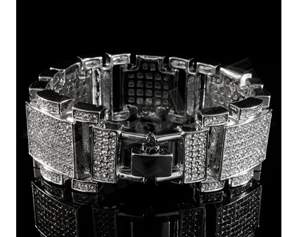 Simulated Diamond Bracelet Large Hip Hop Jewelry Iced Out Silver Bling Gold Silver Color Watch Big Square Bracelet