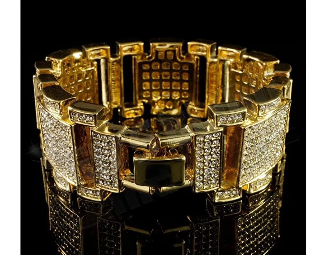 Simulated Diamond Bracelet Large Hip Hop Jewelry Iced Out Silver Bling Gold Silver Color Watch Big Square Bracelet