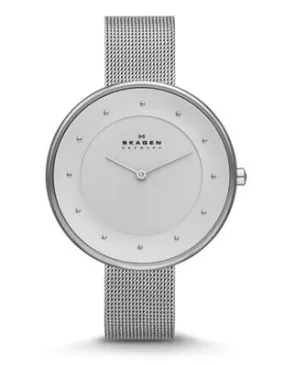 Skagen Womens Gitte Watch - Stainless Steel Mesh Band - Silver-Tone Dial