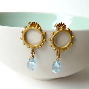 Small Granulation Studs With Gemstone Drop