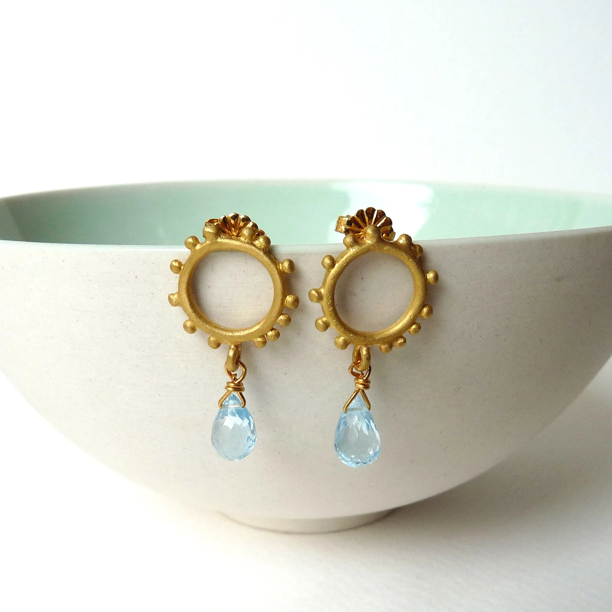 Small Granulation Studs With Gemstone Drop