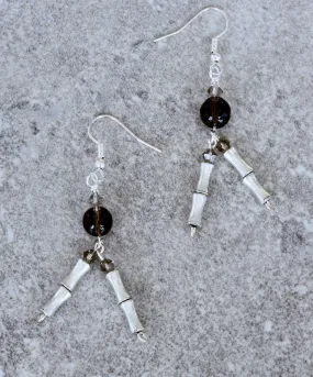 Smoky Quartz Faceted Rounds and Sterling Silver Tube Bead Earrings with Sterling Earring Wires