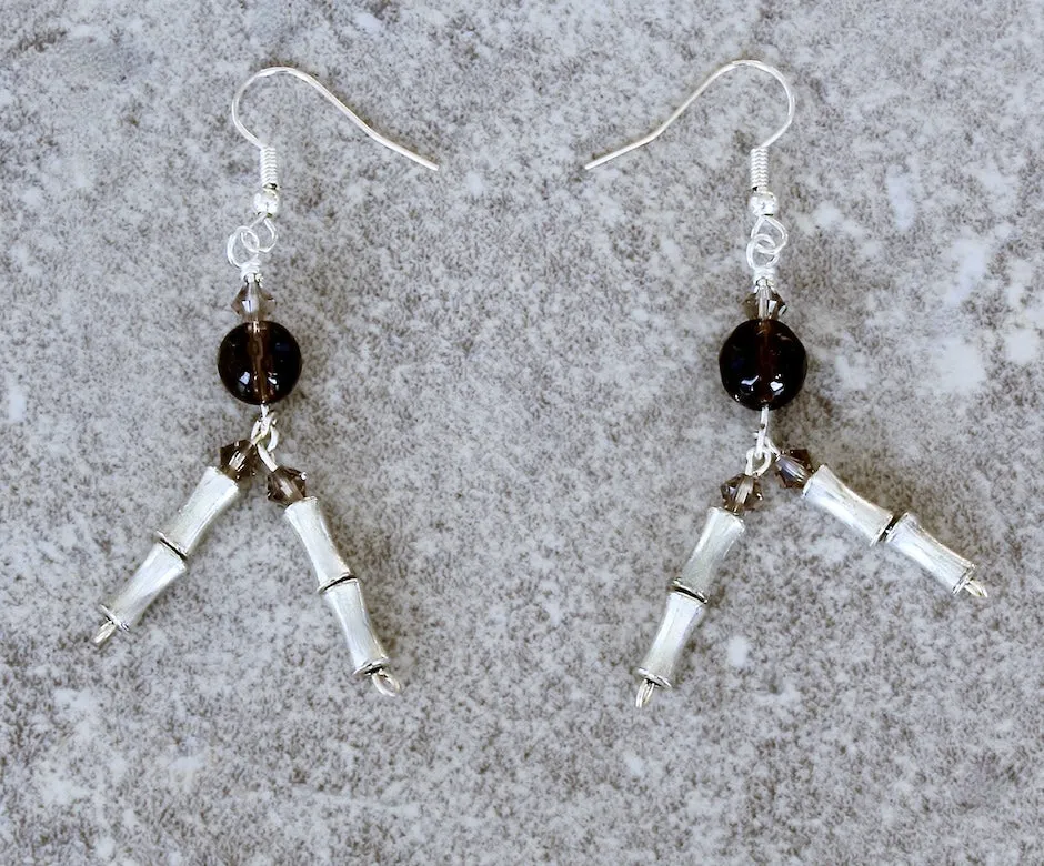 Smoky Quartz Faceted Rounds and Sterling Silver Tube Bead Earrings with Sterling Earring Wires