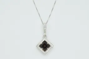 Smoky Topaz Necklace - Topaz Square Pendant - Vintage Smoky Topaz Necklace