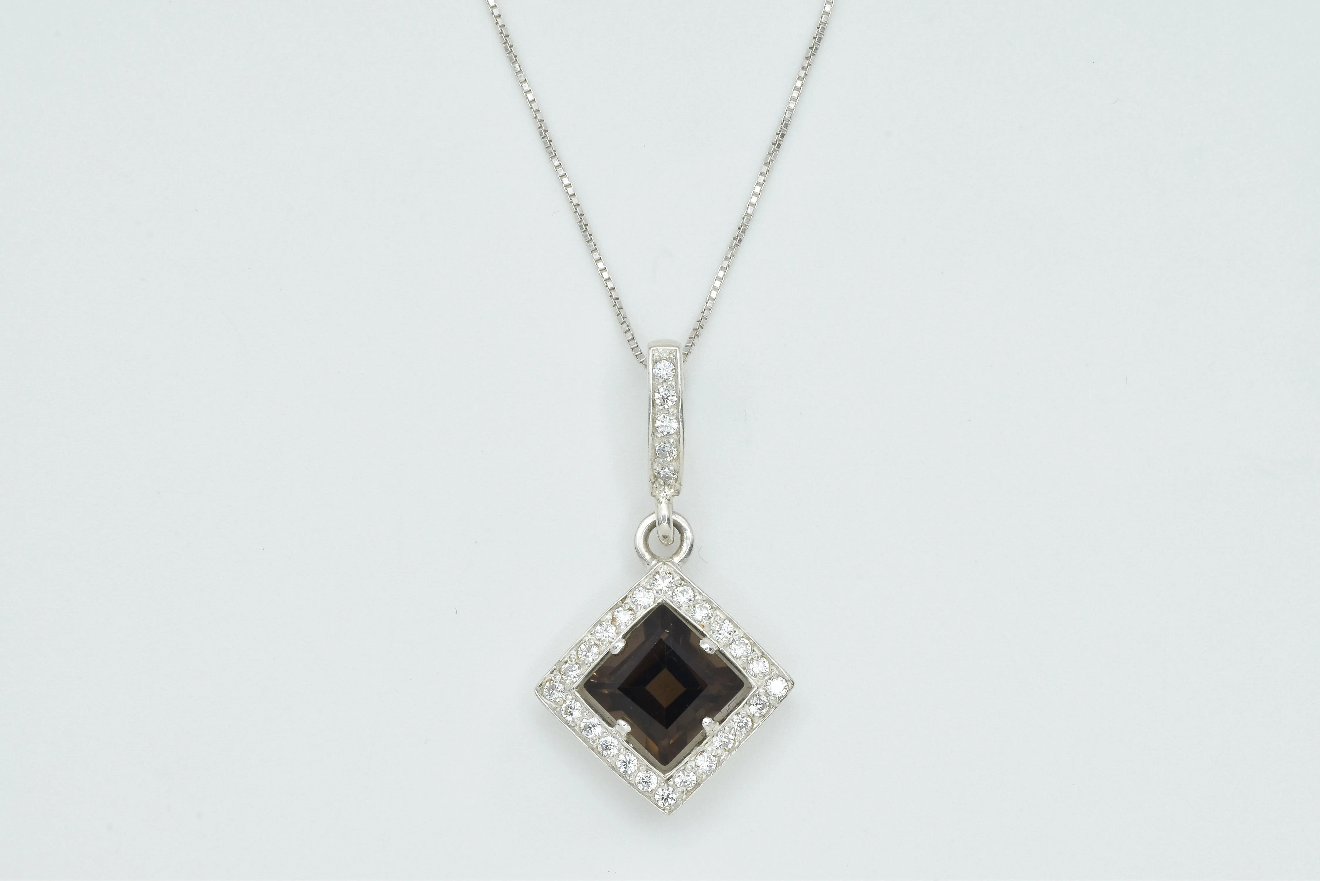 Smoky Topaz Necklace - Topaz Square Pendant - Vintage Smoky Topaz Necklace