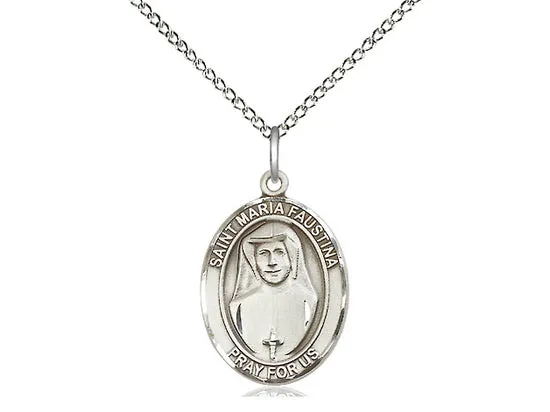 St Maria Faustina Silver Pendant With 18 Inch Chain Religious