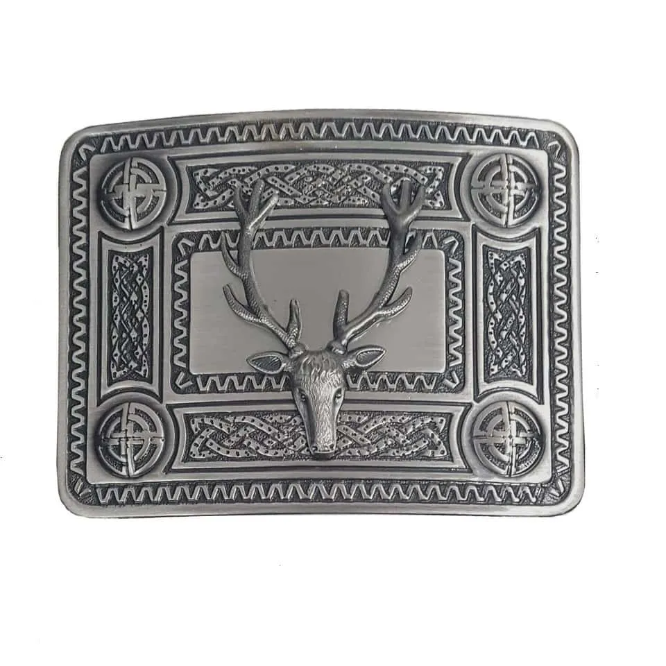 Stag Mount Kilt Belt Buckle Silver