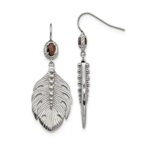 Stainless Steel Smokey Quartz Feather Earrings