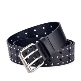 Star Double Prong Hollow Out Rivets Leather Belt