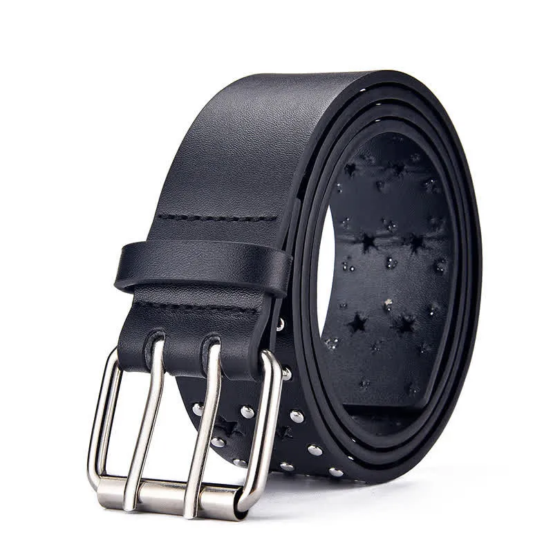 Star Double Prong Hollow Out Rivets Leather Belt