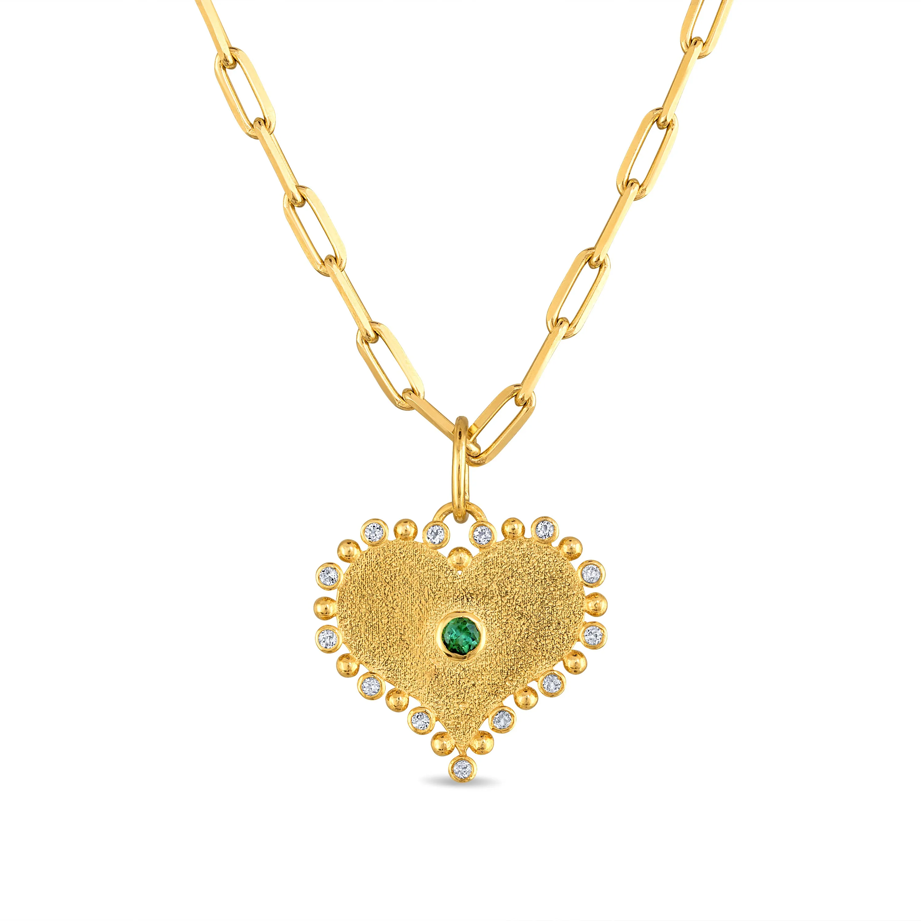 Statement Heart Gemstone Necklace - Green Tourmaline