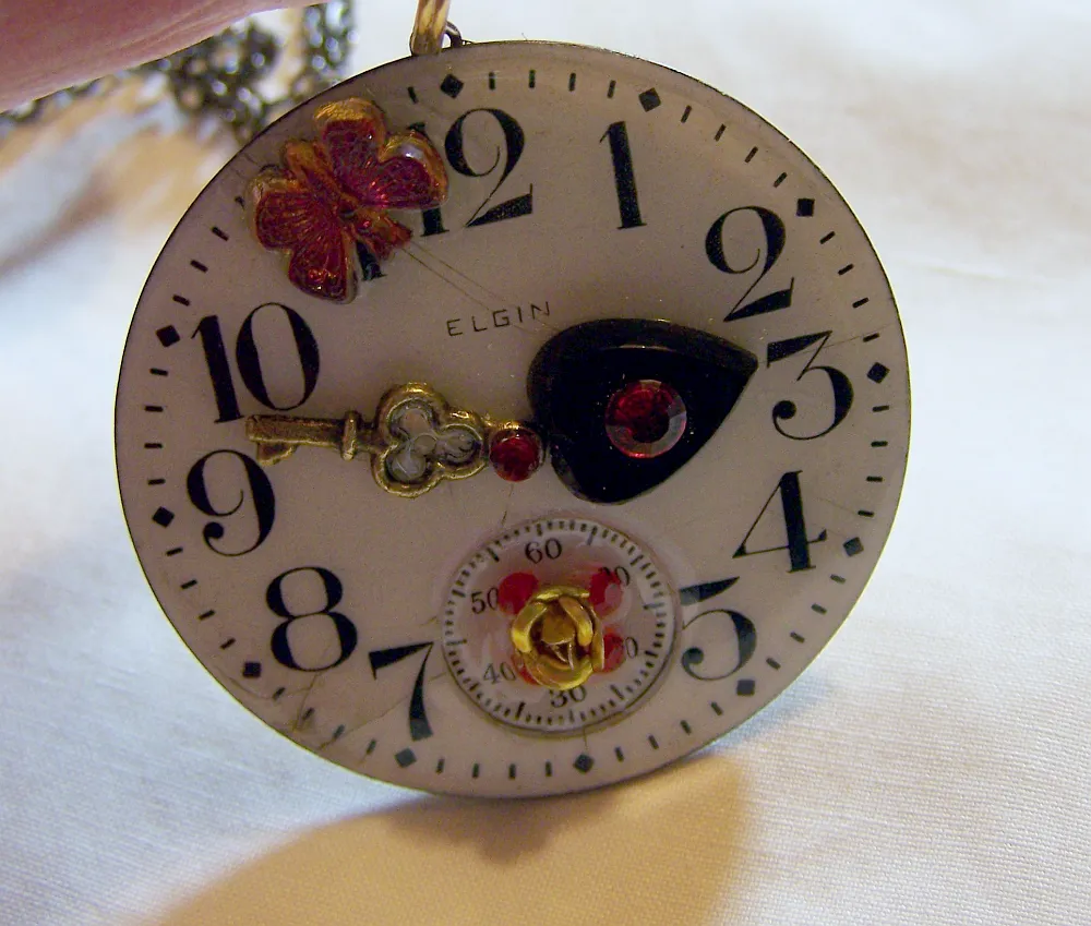 Steampunk Antique Enamel Watch Face Pendant