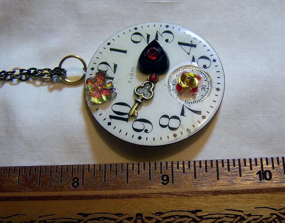 Steampunk Antique Enamel Watch Face Pendant