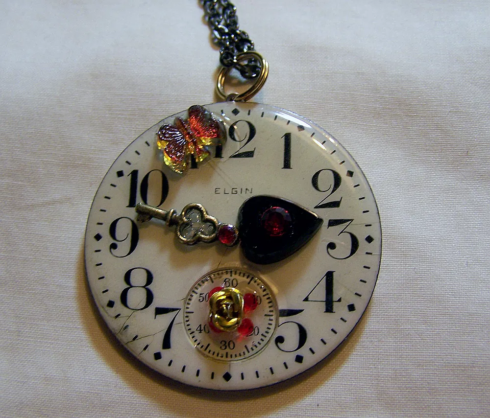 Steampunk Antique Enamel Watch Face Pendant