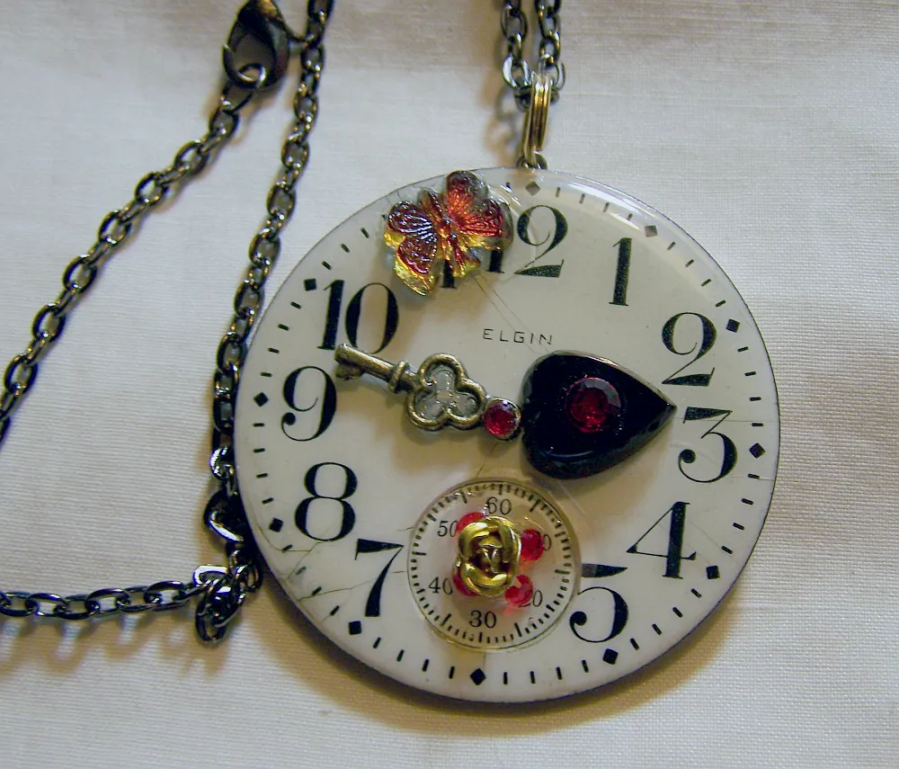 Steampunk Antique Enamel Watch Face Pendant