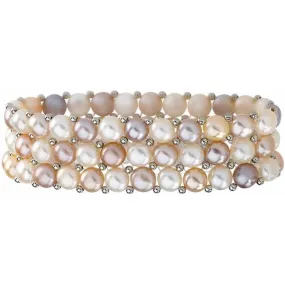 Sterling Silver Cultured Multi-Color Freshwater Pearl Stretch 8" Bracelet