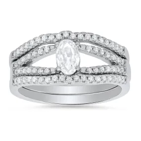 Sterling Silver Oval CZ 3pc Stackable Ring Set