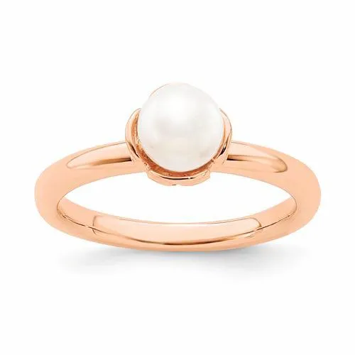 Sterling Silver Stack Expressions White FW Cultured Pearl Rose Gold Ring