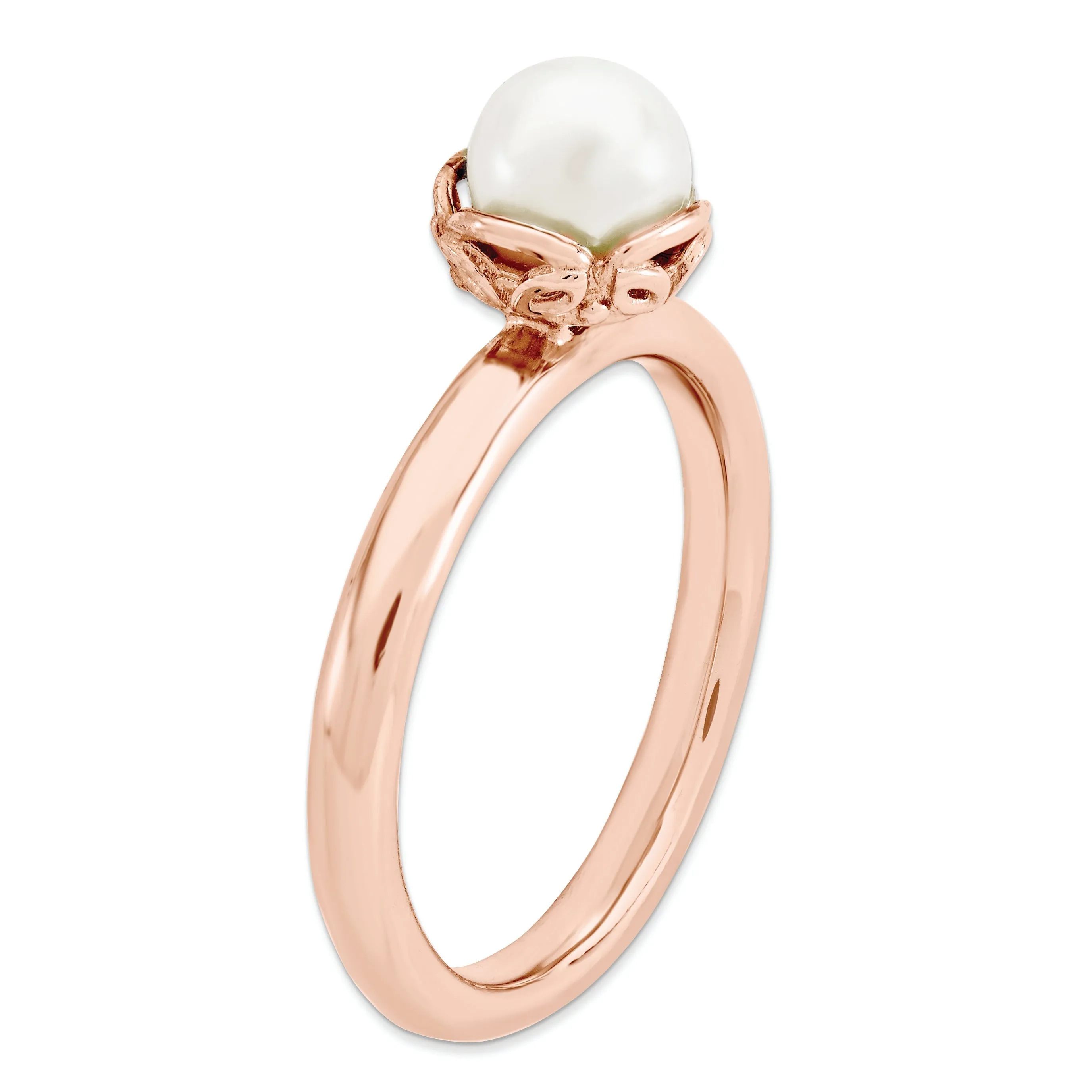 Sterling Silver Stack Expressions White FW Cultured Pearl Rose Gold Ring