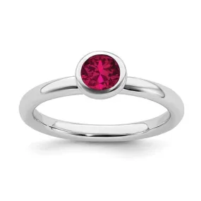 Sterling Silver Stackable Expressions 5mm Round Low Set Creatd Ruby Ring