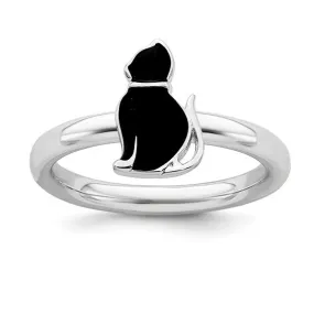 Sterling Silver Stackable Expressions Black Enameled Cat Ring