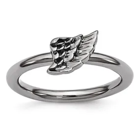 Sterling Silver Stackable Expressions Black Plated Angel Wing Ring