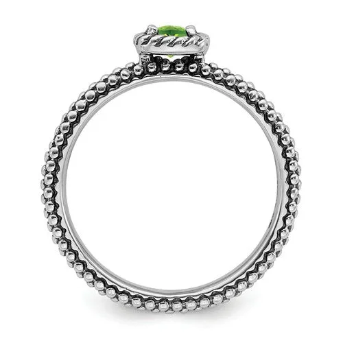 Sterling Silver Stackable Expressions Checker-Cut Cushion Peridot Antiqued Ring