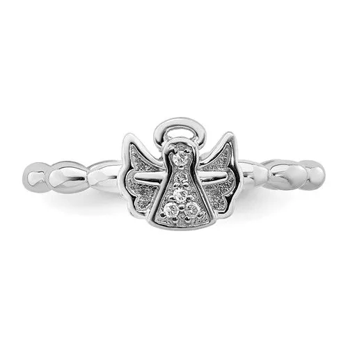 Sterling Silver Stackable Expressions Diamond Angel With Halo Ring