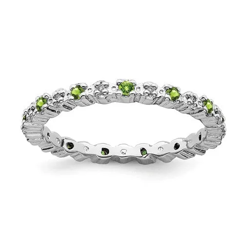 Sterling Silver Stackable Expressions Peridot & Diamond Alternating Eternity Ring