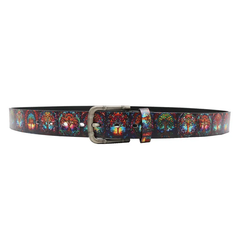 Street Style Colorful Trees Printed Leather Belt