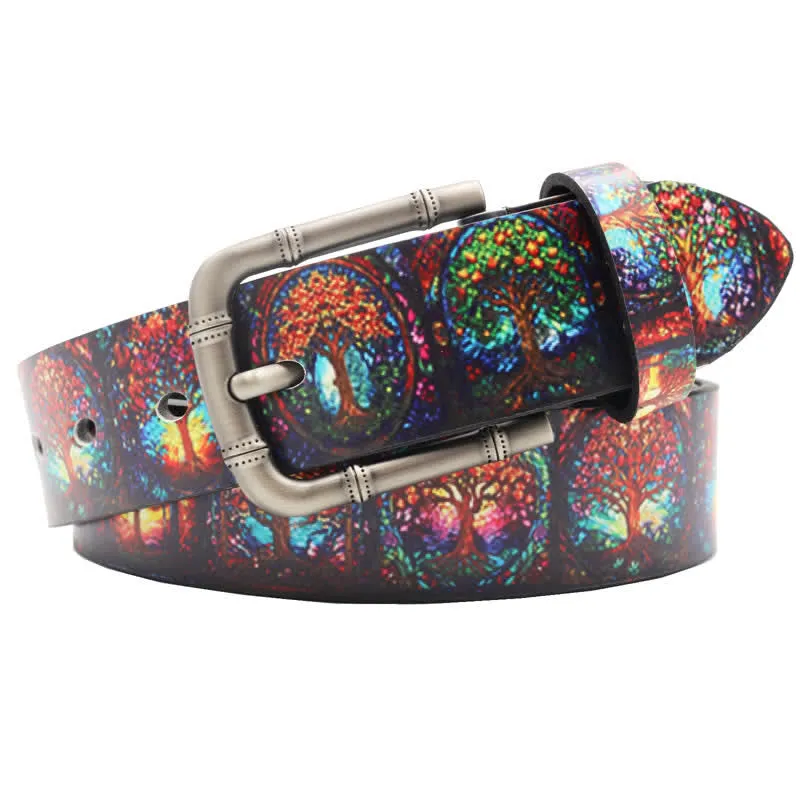 Street Style Colorful Trees Printed Leather Belt