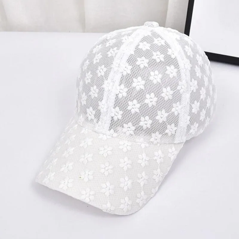 Summer lace flowers breathable Outdoor Sports Sun Cap for Women Men Fashion Snapback Hat High Quality Adjustable Baseball Hat