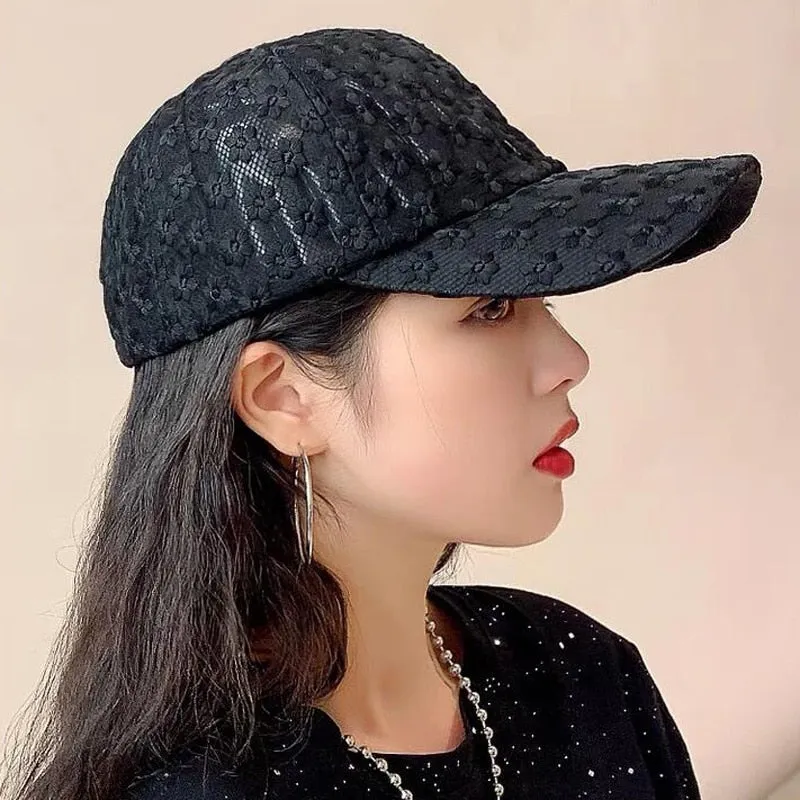 Summer lace flowers breathable Outdoor Sports Sun Cap for Women Men Fashion Snapback Hat High Quality Adjustable Baseball Hat