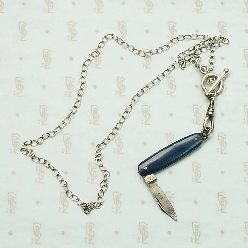 Tiny Blue Celluloid Knife Necklace by Ancient Influences