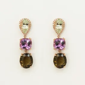 Topaz Amethyst and Smokey Quartz Earrings