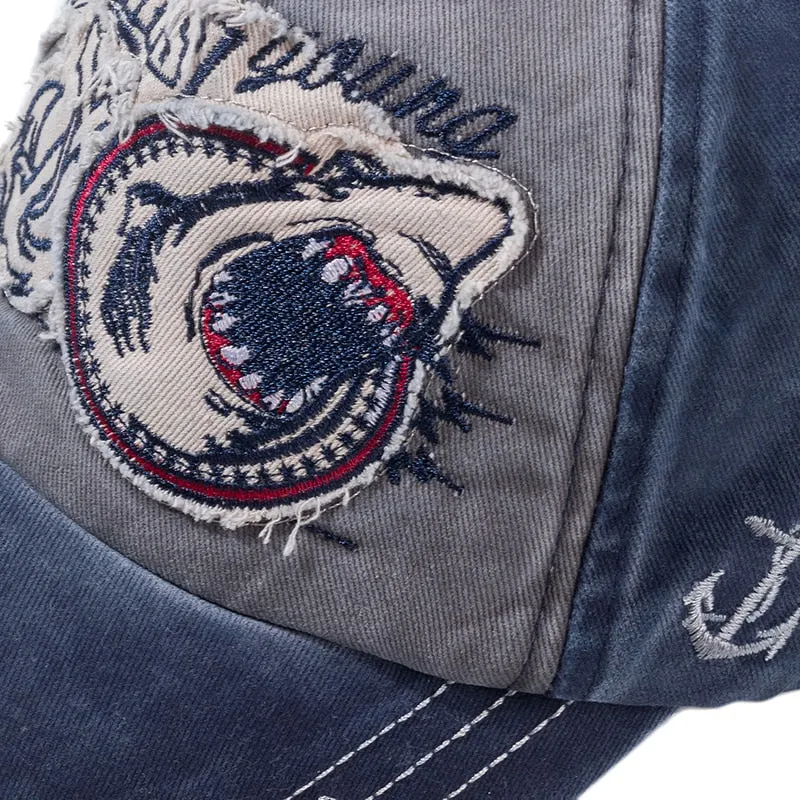 Unisex Washed Cotton Retro Cap Big Shark Embroidery Baseball Cap Men And Women Streetwear Fashion Hat Cap